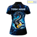 Blue Lightning Yinyang 8 Ball & 9 Ball Dragon Billiard Shirts Custom Pool Team Jersey