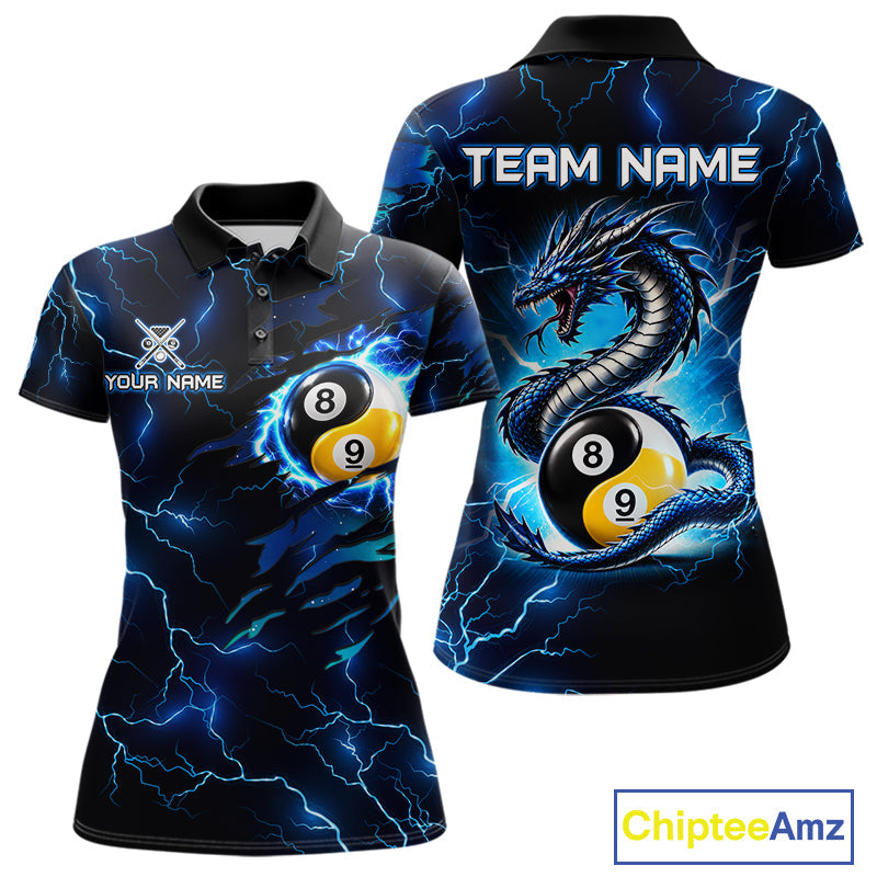 Blue Lightning Yinyang 8 Ball & 9 Ball Dragon Billiard Shirts Custom Pool Team Jersey