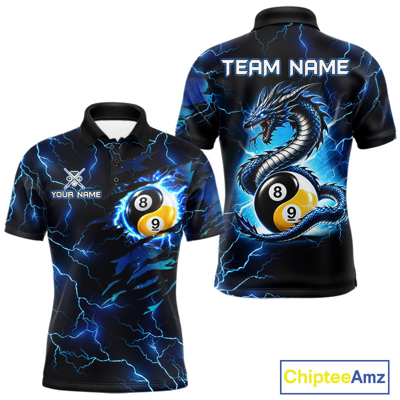 Blue Lightning Yinyang 8 Ball & 9 Ball Dragon Billiard Shirts Custom Pool Team Jersey