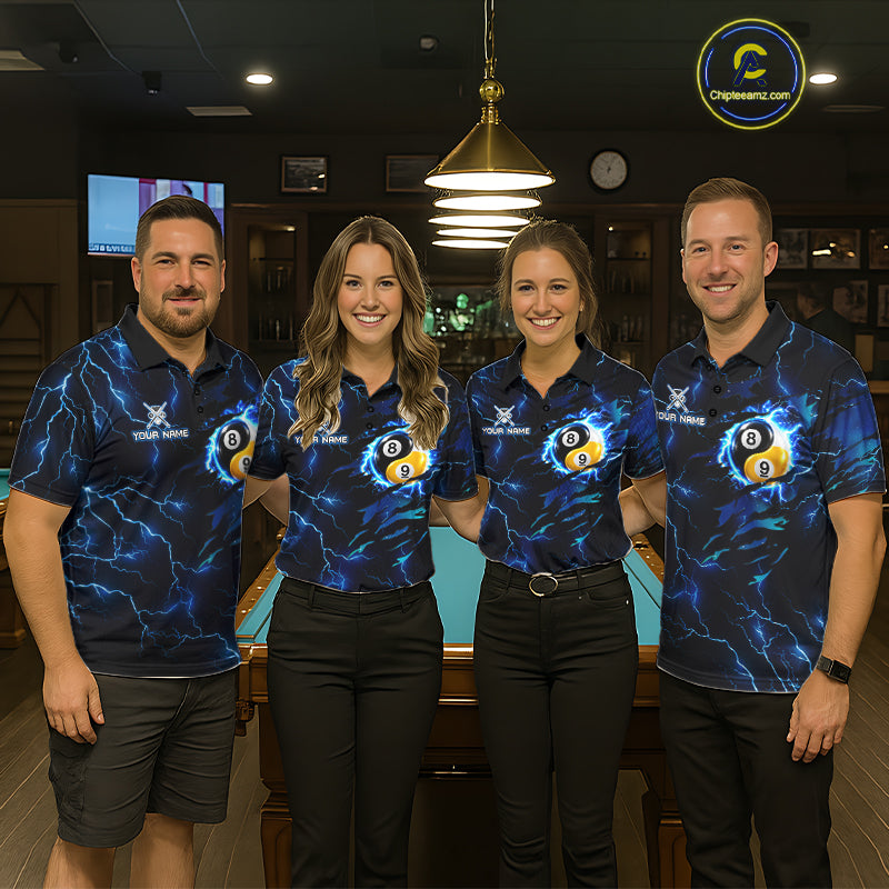 Blue Lightning Yinyang 8 Ball & 9 Ball Dragon Billiard Shirts Custom Pool Team Jersey