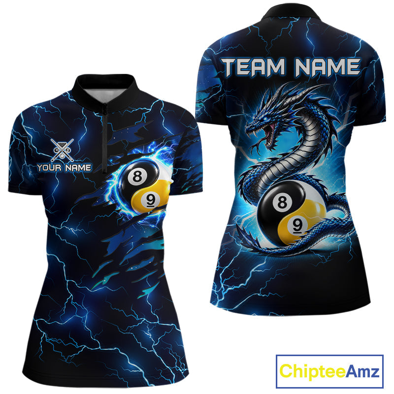 Blue Lightning Yinyang 8 Ball & 9 Ball Dragon Billiard Shirts Custom Pool Team Jersey