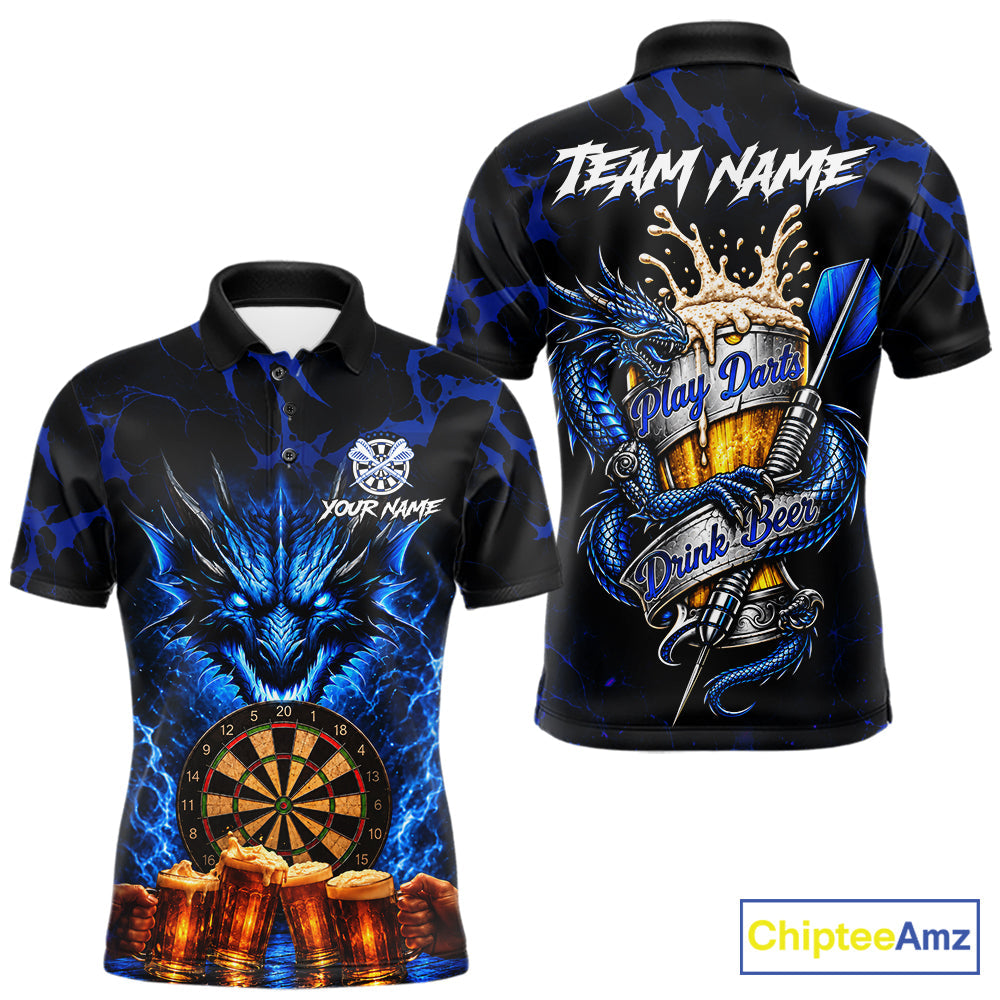 Black And Blue Personalized Dragon Beer Darts Shirts Custom Darts League Team Jersey