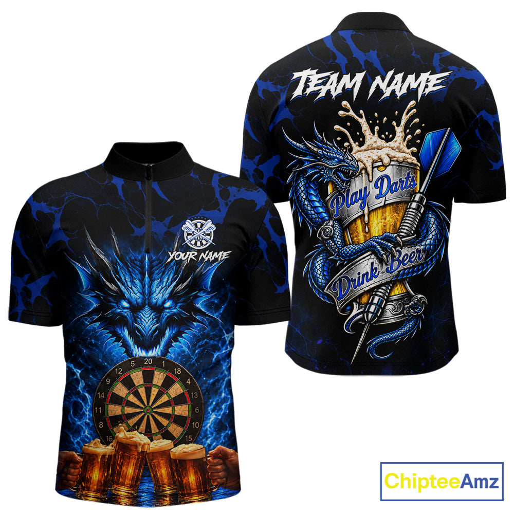 Black And Blue Personalized Dragon Beer Darts Shirts Custom Darts League Team Jersey