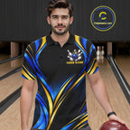 Black, Blue And Gold Custom Crown Bowling Shirts, Bowling Team Jersey Polo & 1/4 Zip