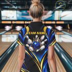 Black, Blue And Gold Custom Crown Bowling Shirts, Bowling Team Jersey Polo & 1/4 Zip