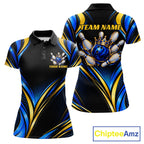 Black, Blue And Gold Custom Crown Bowling Shirts, Bowling Team Jersey Polo & 1/4 Zip