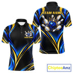 Black, Blue And Gold Custom Crown Bowling Shirts, Bowling Team Jersey Polo & 1/4 Zip