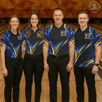 Black, Blue And Gold Custom Crown Bowling Shirts, Bowling Team Jersey Polo & 1/4 Zip