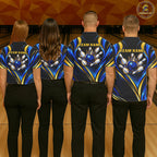 Black, Blue And Gold Custom Crown Bowling Shirts, Bowling Team Jersey Polo & 1/4 Zip