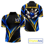 Black, Blue And Gold Custom Crown Bowling Shirts, Bowling Team Jersey Polo & 1/4 Zip