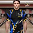 Black, Blue And Gold Custom Crown Bowling Shirts, Bowling Team Jersey Polo & 1/4 Zip