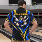 Black, Blue And Gold Custom Crown Bowling Shirts, Bowling Team Jersey Polo & 1/4 Zip