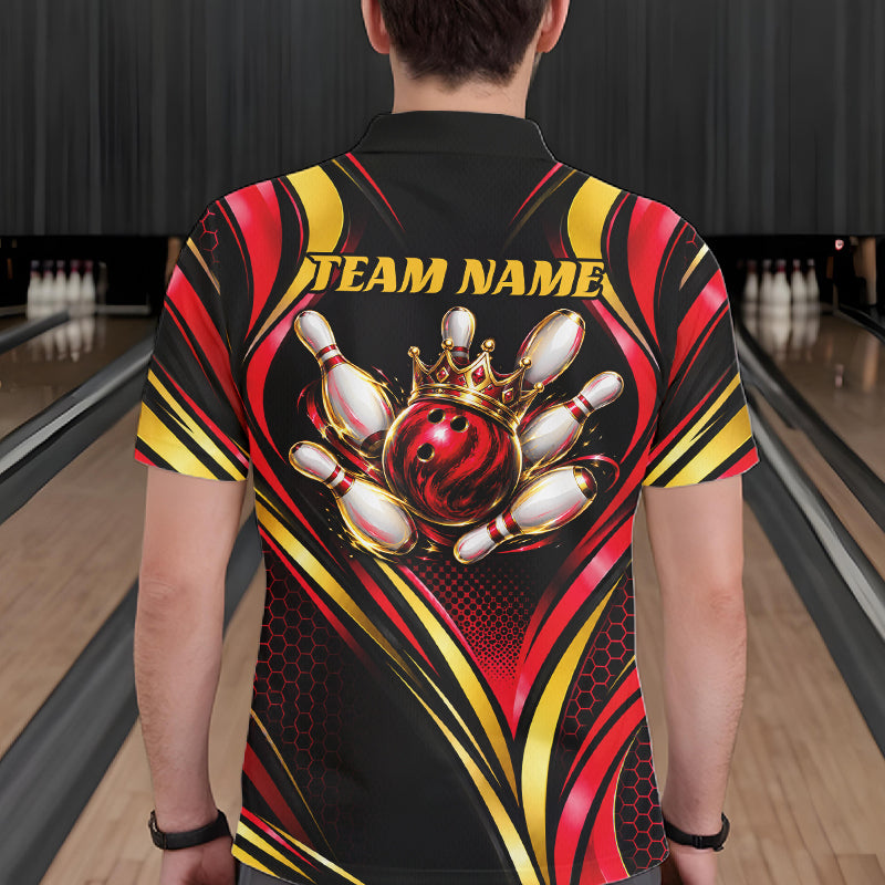 Black, Red And Gold Custom Crown Bowling Shirts, Bowling Team Jersey Polo & 1/4 Zip