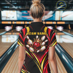 Black, Red And Gold Custom Crown Bowling Shirts, Bowling Team Jersey Polo & 1/4 Zip
