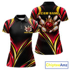 Black, Red And Gold Custom Crown Bowling Shirts, Bowling Team Jersey Polo & 1/4 Zip
