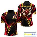 Black, Red And Gold Custom Crown Bowling Shirts, Bowling Team Jersey Polo & 1/4 Zip