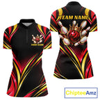 Black, Red And Gold Custom Crown Bowling Shirts, Bowling Team Jersey Polo & 1/4 Zip