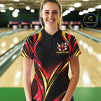 Black, Red And Gold Custom Crown Bowling Shirts, Bowling Team Jersey Polo & 1/4 Zip