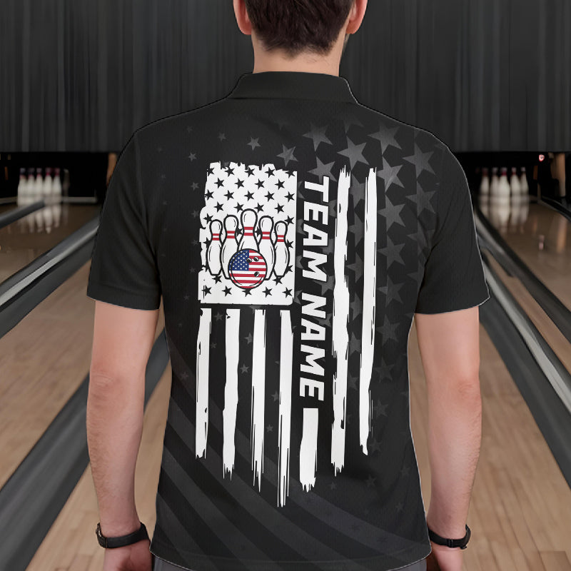 Personalized Black American Flag Bowling Jersey Custom Patriotic Bowling Team Shirts