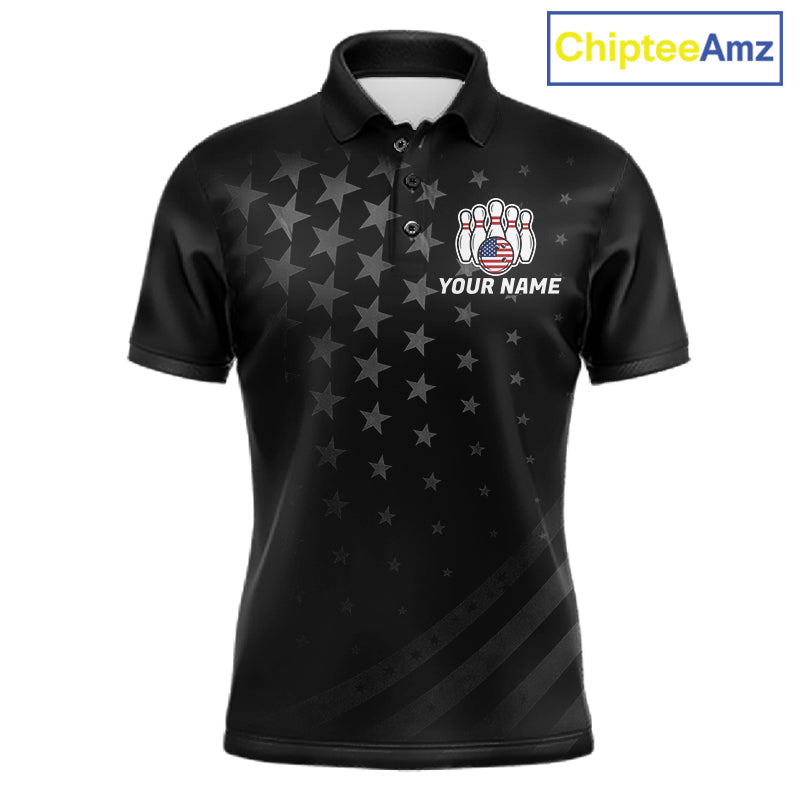 Personalized Black American Flag Bowling Jersey Custom Patriotic Bowling Team Shirts