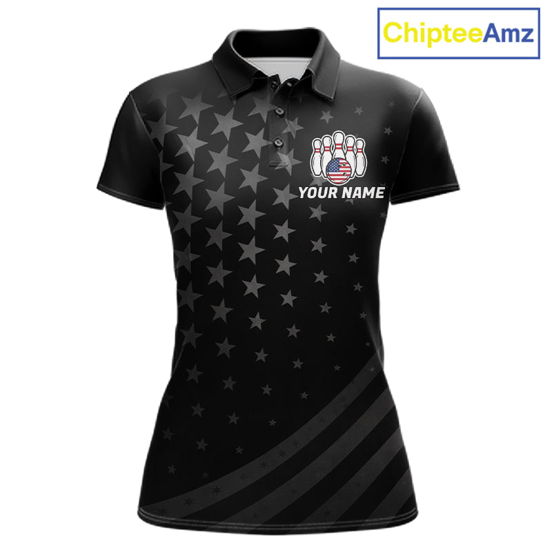 Personalized Black American Flag Bowling Jersey Custom Patriotic Bowling Team Shirts