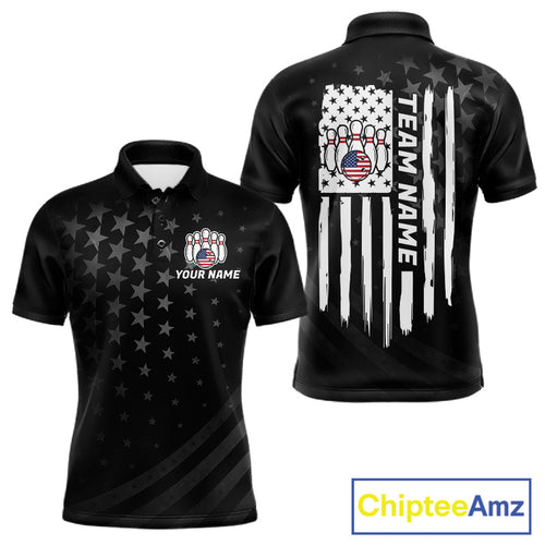 Personalized Black American Flag Bowling Jersey Custom Patriotic Bowling Team Shirts