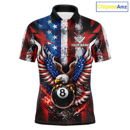 Vintage American Flag Eagle 8 Ball Billiard Shirt Custom Pool Team Jersey Polo & 1/4 Zip