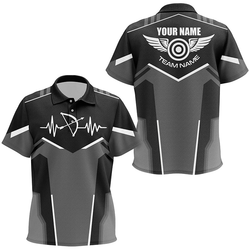 Personalized Funny Archery Heartbeat Polo Shirts Custom Name Archery Jersey