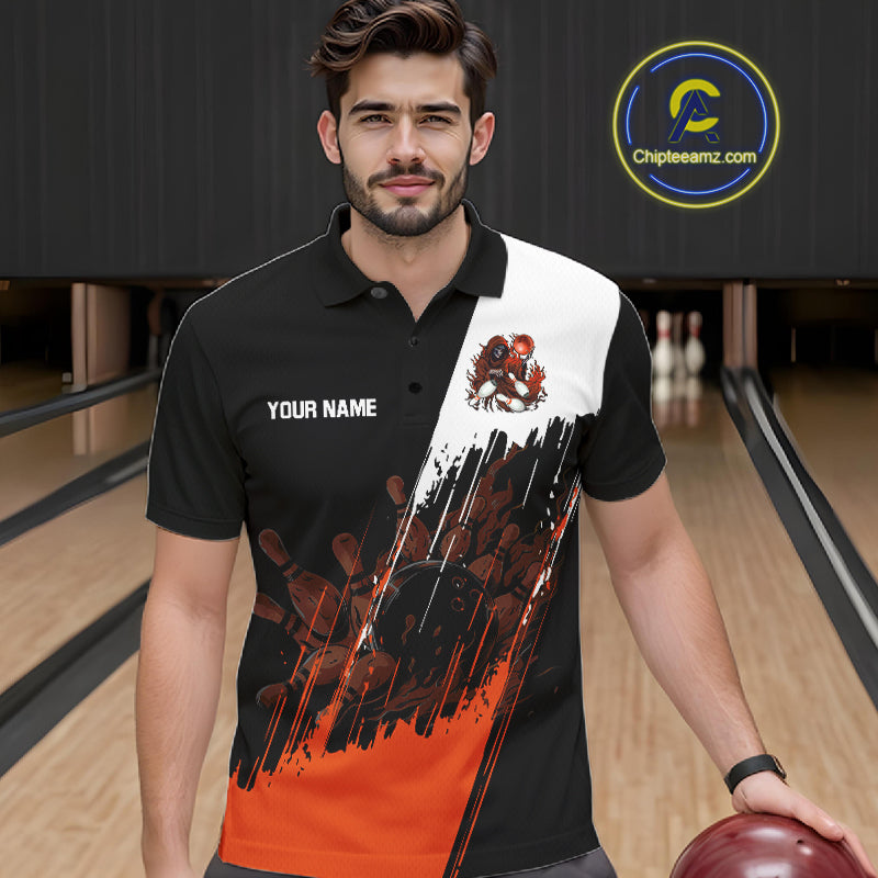 Black And Orange Lightning Grim Reaper Skull Bowling Shirts Custom Bowling Team Jersey