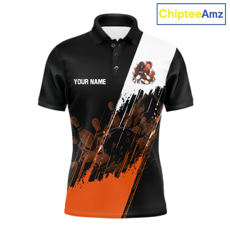 Black And Orange Lightning Grim Reaper Skull Bowling Shirts Custom Bowling Team Jersey