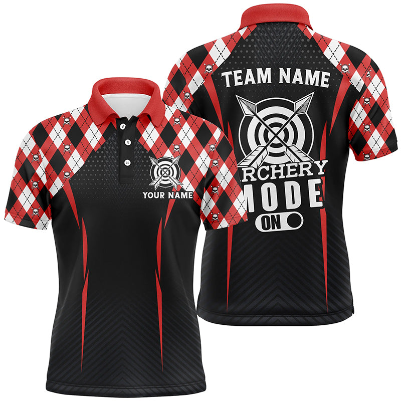 Funny Archery Mode On Argyle Pattern Customized Archery Polo Shirts, Archery Team Jersey