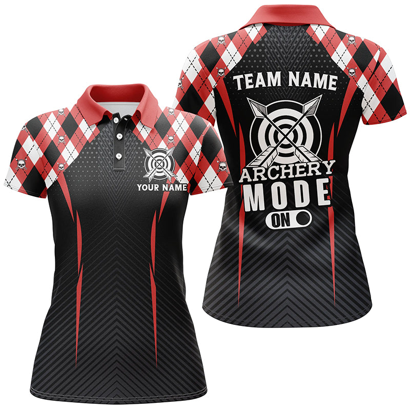 Funny Archery Mode On Argyle Pattern Customized Archery Polo Shirts, Archery Team Jersey