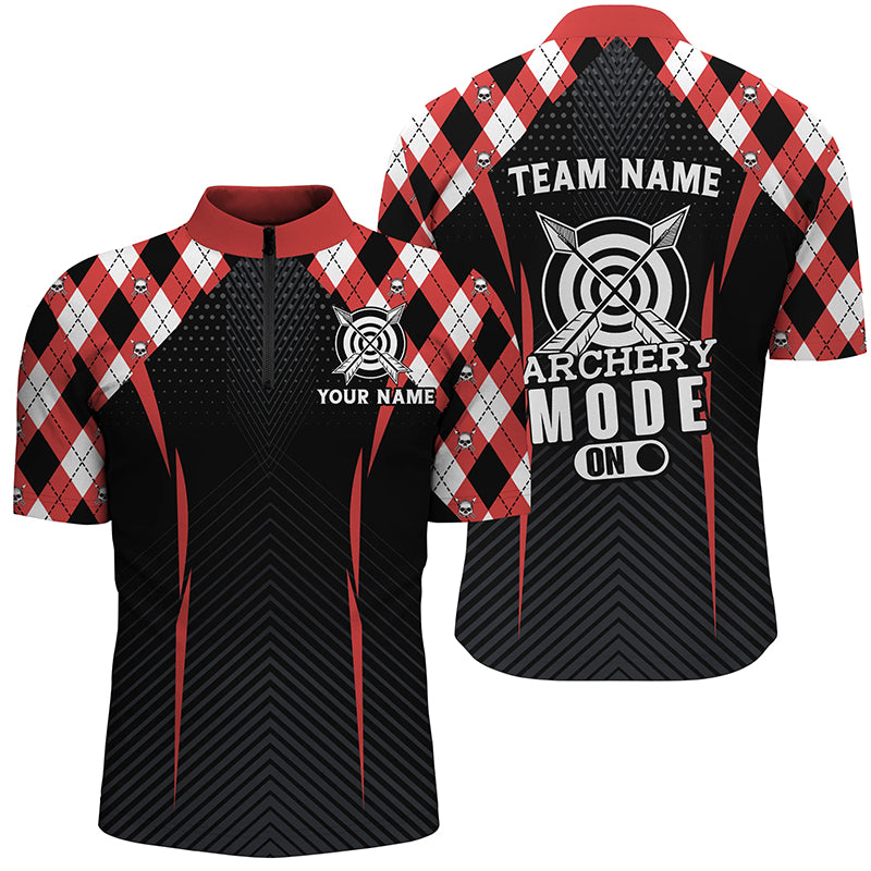 Funny Archery Mode On Argyle Pattern Customized Quarter-Zip Shirt, Archery Team Jersey