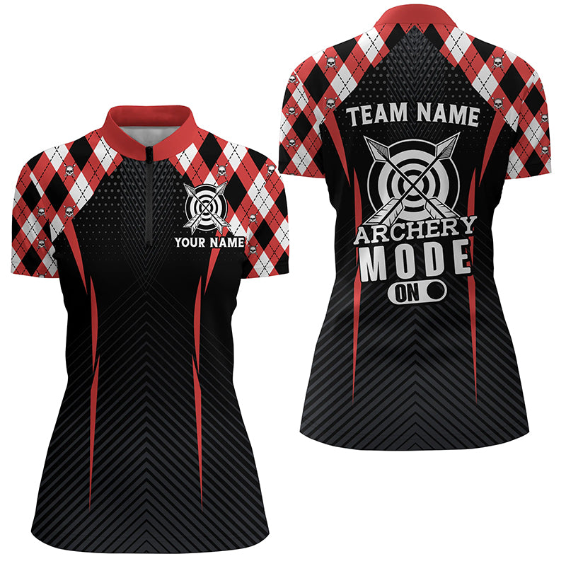 Funny Archery Mode On Argyle Pattern Customized Quarter-Zip Shirt, Archery Team Jersey