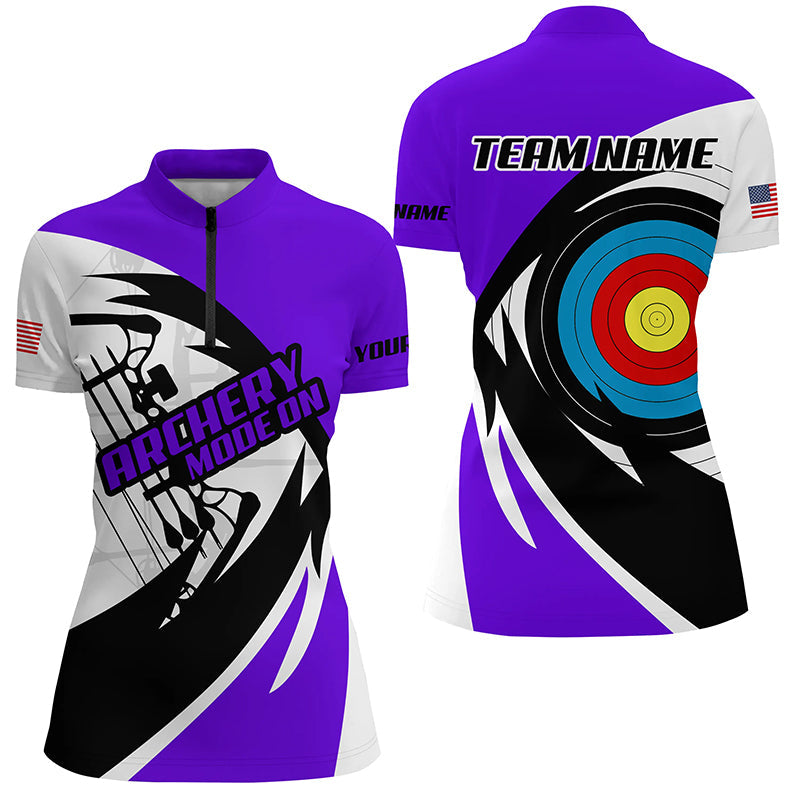 Personalized Purple Archery Jerseys Polo & Quarter-Zip Shirts Custom Archery Bow Shirts