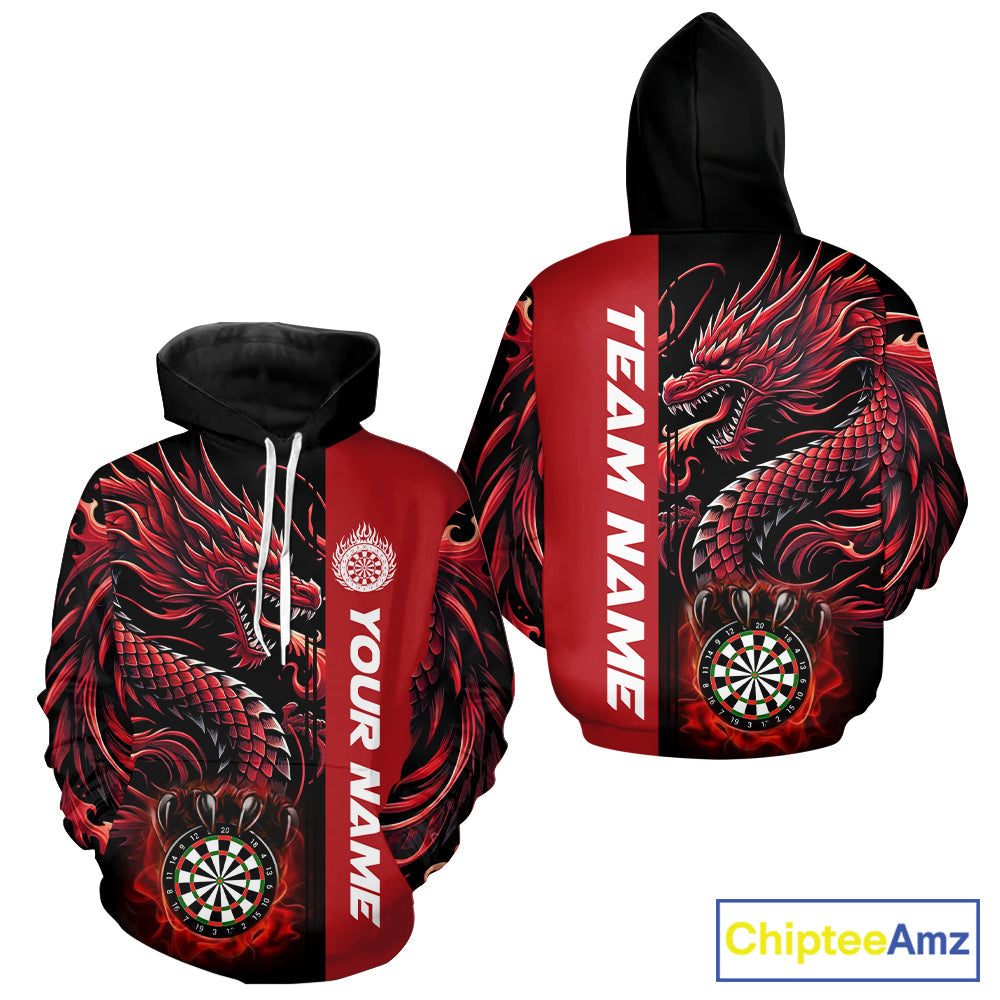 Red Dartboard Dragon Darts Hoodie Custom Team Hoodie Darts Jersey, Darts League Shirt