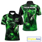 Green Grim Reaper Bowling Shirt Custom Lightning Team League Bowling Jersey Polo, 1/4 Zip
