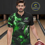 Green Grim Reaper Bowling Shirt Custom Lightning Team League Bowling Jersey Polo, 1/4 Zip