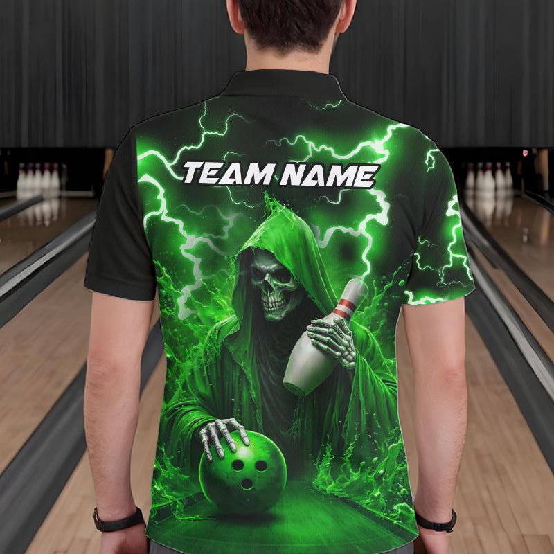 Green Grim Reaper Bowling Shirt Custom Lightning Team League Bowling Jersey Polo, 1/4 Zip