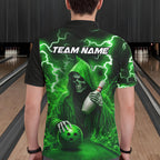 Green Grim Reaper Bowling Shirt Custom Lightning Team League Bowling Jersey Polo, 1/4 Zip