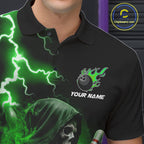 Green Grim Reaper Bowling Shirt Custom Lightning Team League Bowling Jersey Polo, 1/4 Zip