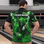Green Grim Reaper Bowling Shirt Custom Lightning Team League Bowling Jersey Polo, 1/4 Zip