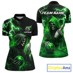 Green Grim Reaper Bowling Shirt Custom Lightning Team League Bowling Jersey Polo, 1/4 Zip