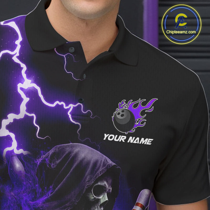 Purple Grim Reaper Bowling Shirt Custom Lightning Bowling Jersey Team Polo & 1/4 Zip