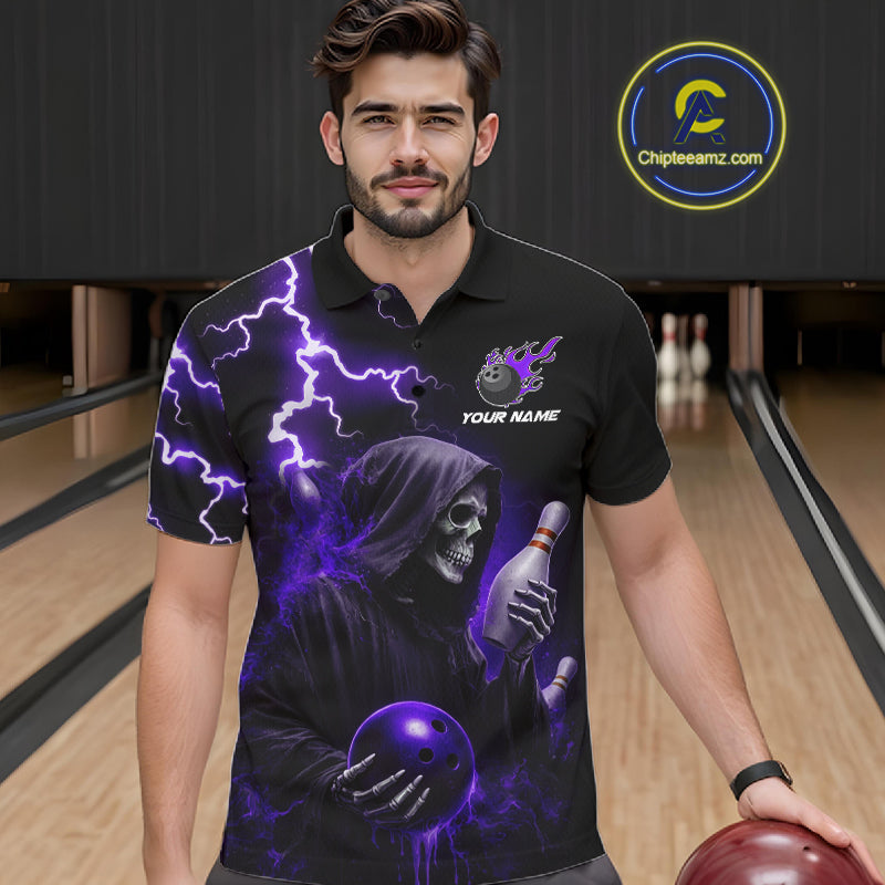 Purple Grim Reaper Bowling Shirt Custom Lightning Bowling Jersey Team Polo & 1/4 Zip