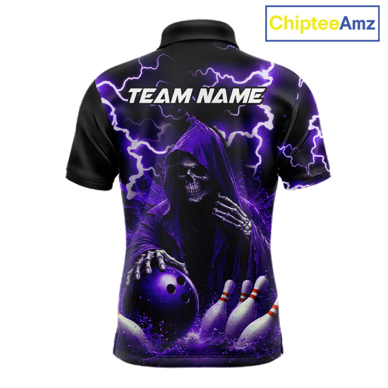 Purple Grim Reaper Bowling Shirt Custom Lightning Bowling Jersey Team Polo & 1/4 Zip
