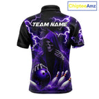 Purple Grim Reaper Bowling Shirt Custom Lightning Bowling Jersey Team Polo & 1/4 Zip