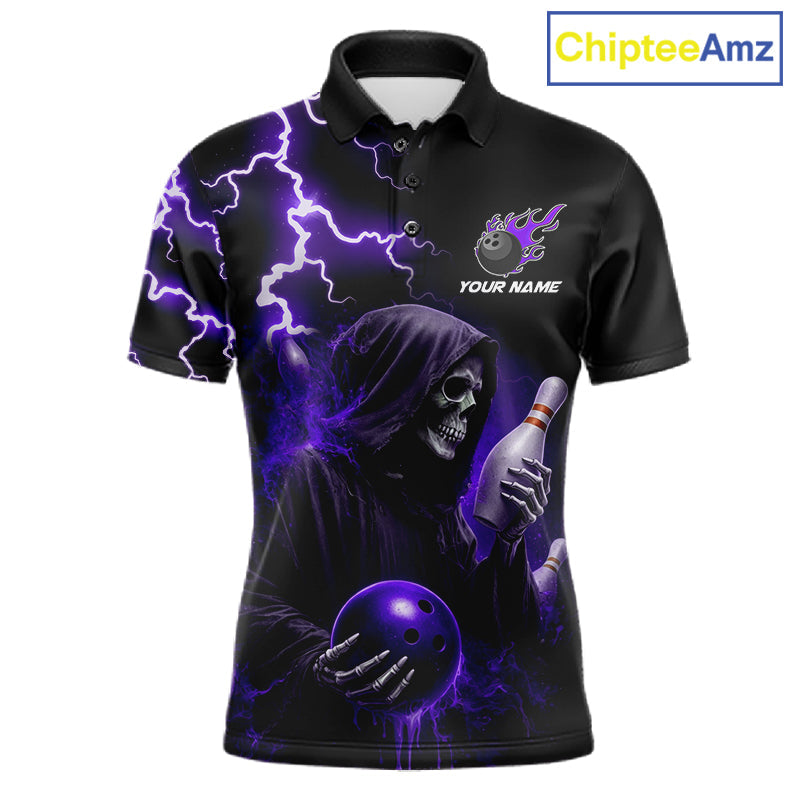 Purple Grim Reaper Bowling Shirt Custom Lightning Bowling Jersey Team Polo & 1/4 Zip