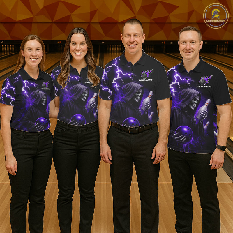 Purple Grim Reaper Bowling Shirt Custom Lightning Bowling Jersey Team Polo & 1/4 Zip