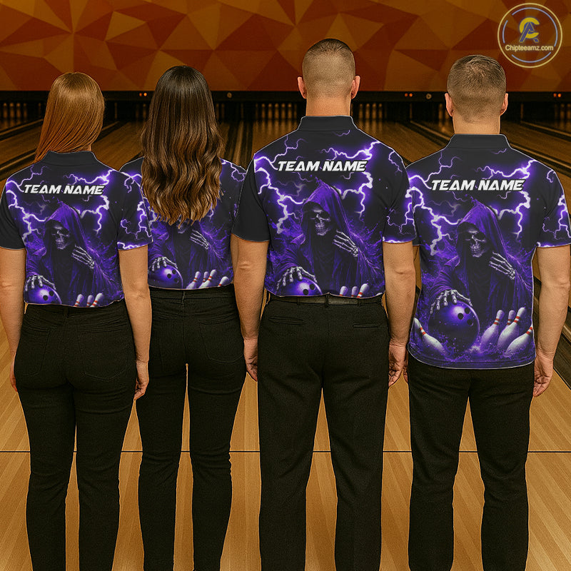 Purple Grim Reaper Bowling Shirt Custom Lightning Bowling Jersey Team Polo & 1/4 Zip